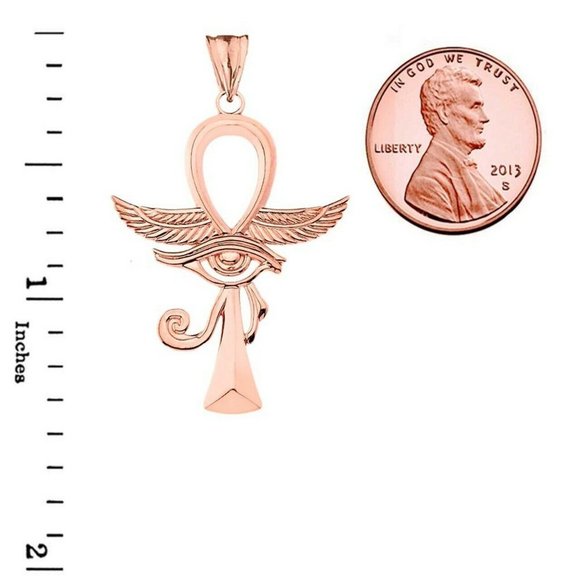 10K Solid Rose Gold Ankh Eye of Horus Necklace - Picture 3 of 7